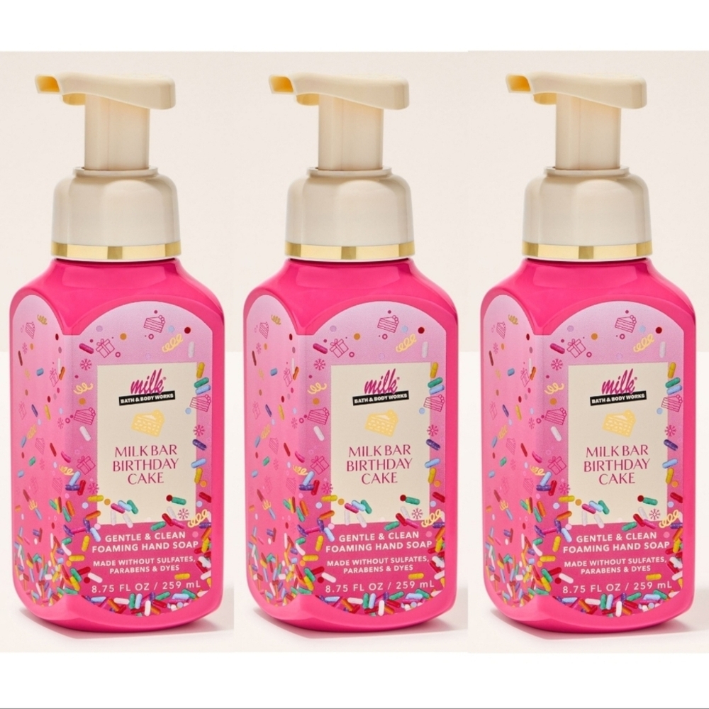 Bath Body Works Milk Bar Birthday Cake Gentle Foaming Hand Soap Set of 3 NEW